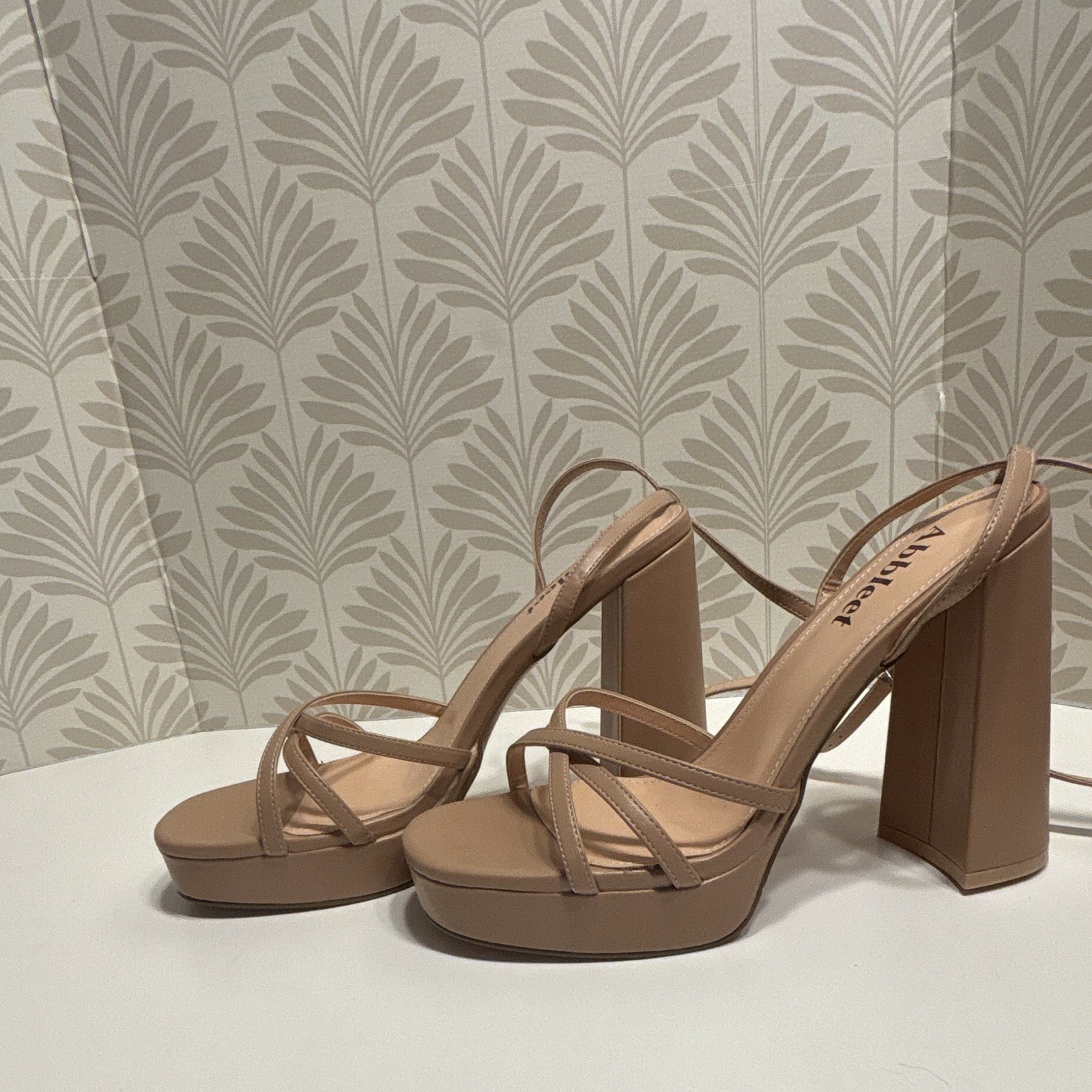 Abbleet Clear Strappy Ankle Strap Open Toe Block Heel Sandals Womens 10