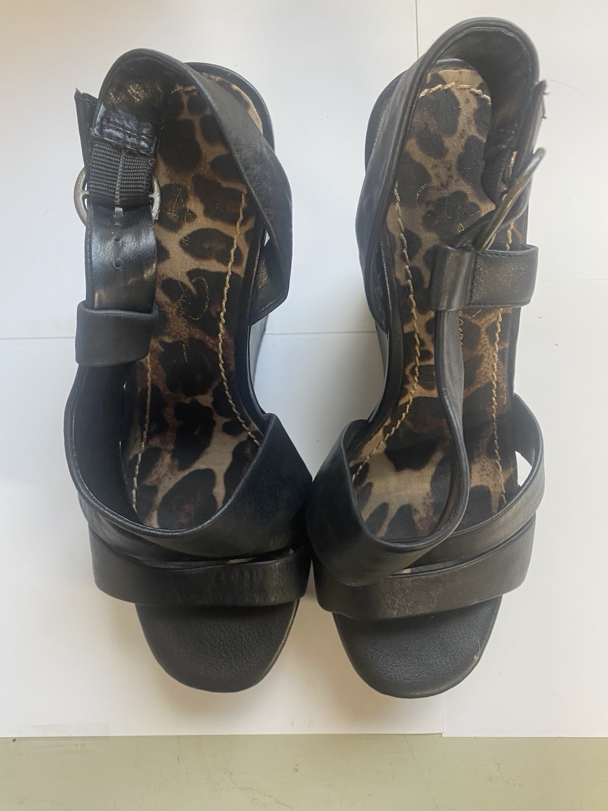 Jessica Simpson Claria Black Platform Wedge Sandals Size 7.5 Sexy Fun