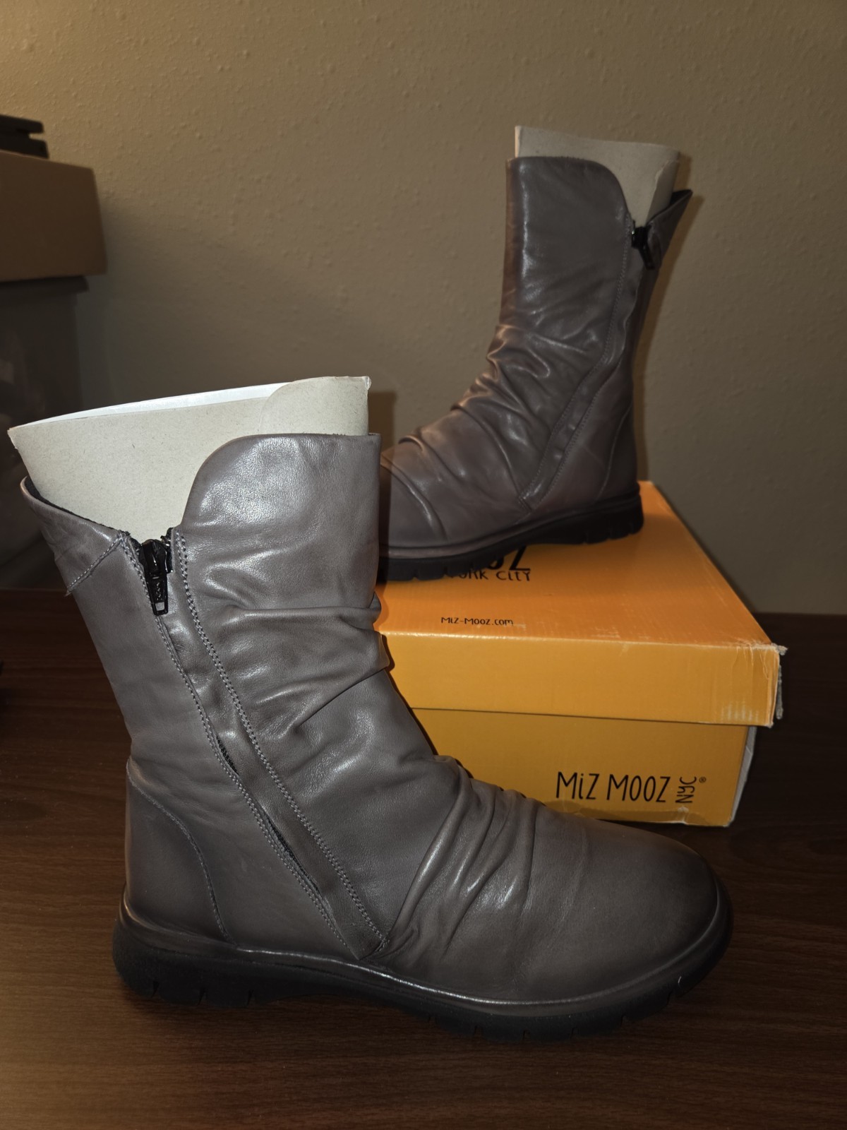 Miz Mooz Delena Ruched Leather Mid-Shaft Boots Women’s EU 40 US 9-9.5