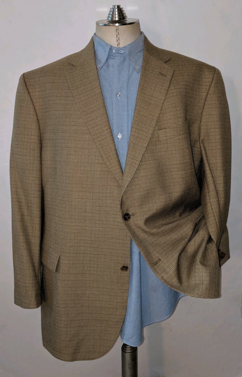 New 48L Blue Brown Tooth Check Wool Poly Blazer Sport Coat Jacket houndstooth
