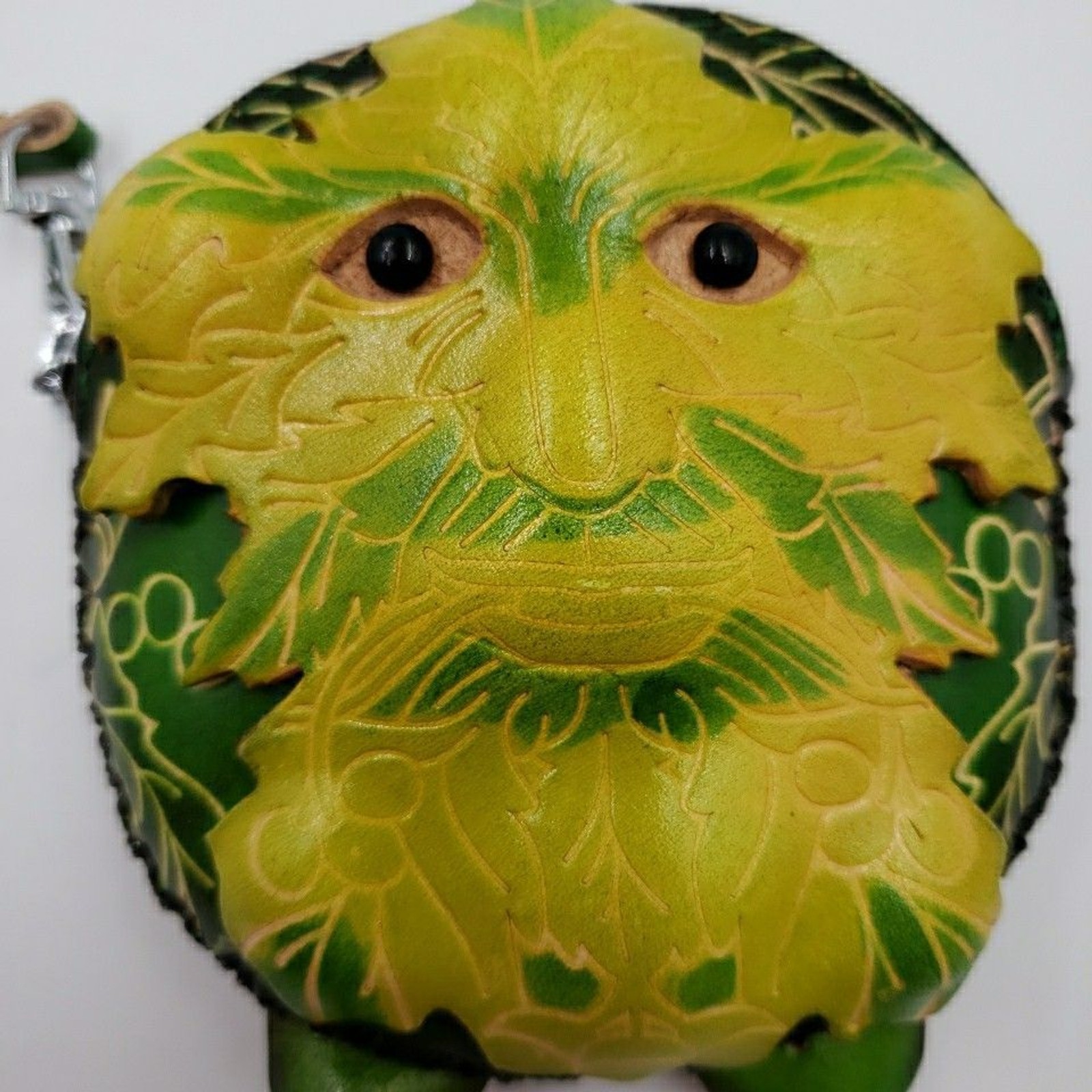 Green Man Coin Purse Woodland Fairy Wristlet Handmade Leather Gift Card Holder