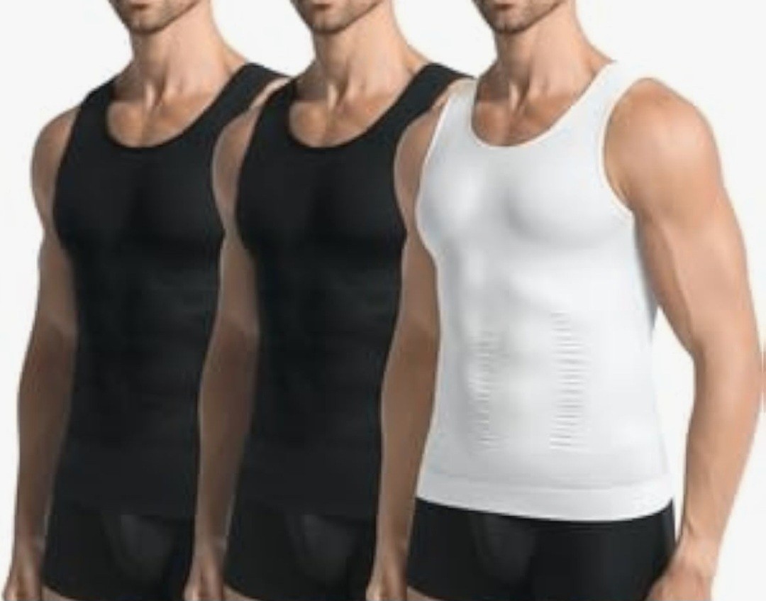 JESIDO Men’s Compression Tank Top Sleeveless Slim Fit.Black/Black/White L-XL