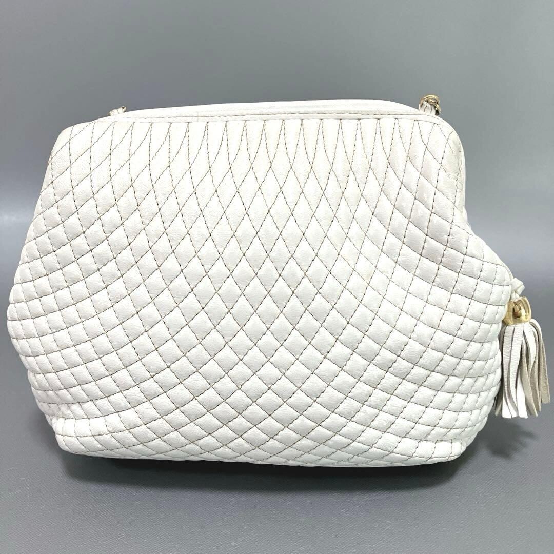 BALLY White Quilted Leather Gold Hardware Crossbody Shoulder Bag Italy
