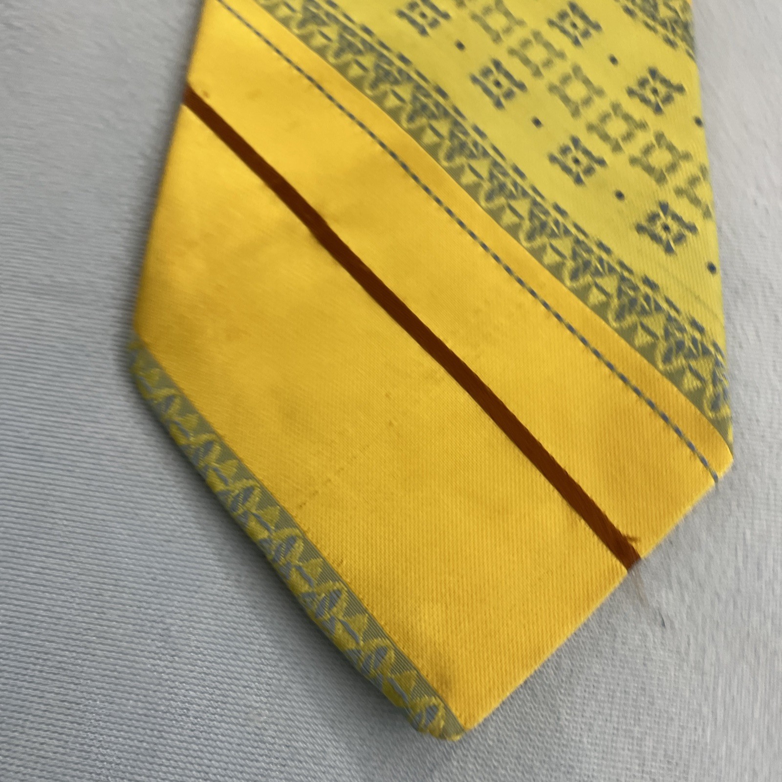 vtg 70s Trevira Cornel Swing Tie Southwest Rockabilly Stripe Yellow Green 4×57