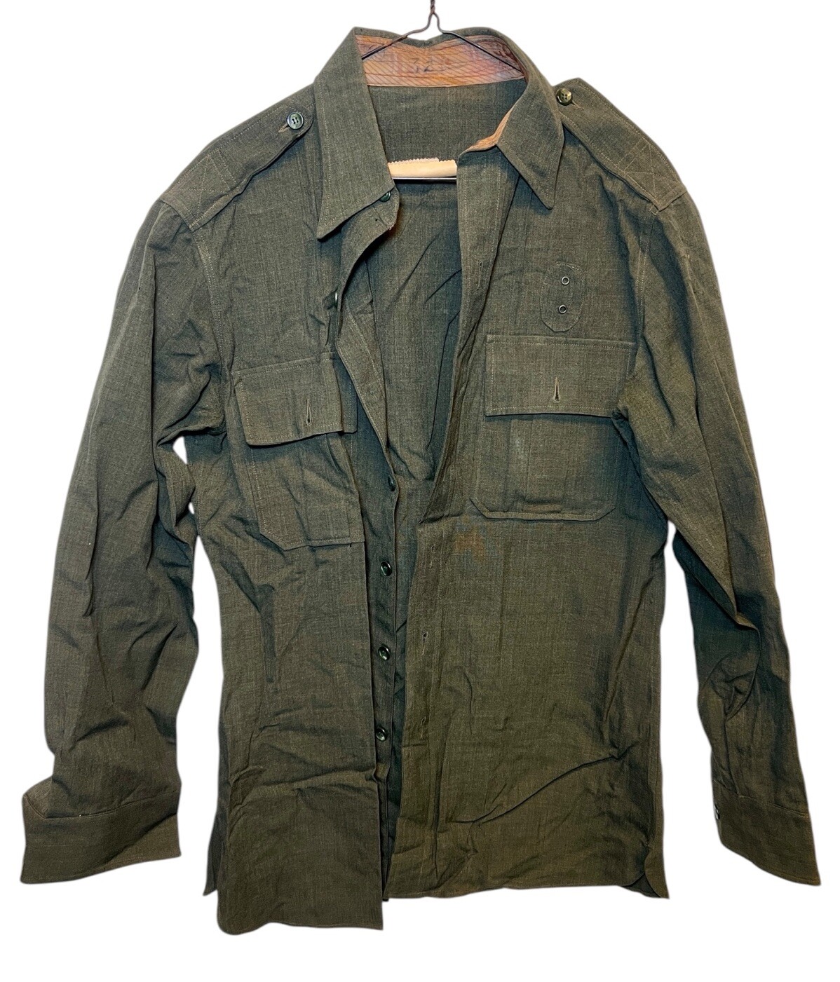WWII Korean War Era US Army Issued Military Service Olive Green Button Shirt 32