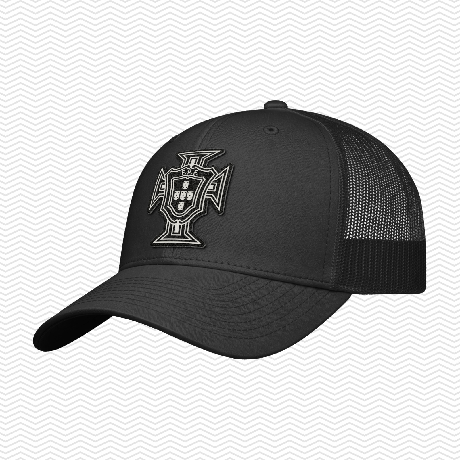 Portugal Soccer Snapback Hat | Portuguese Leather Patch | Black-Tan-Saddle Brown