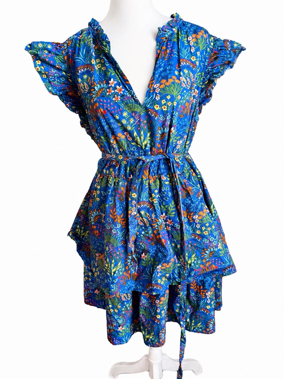 NEW SUGARLIPS ruya floral marisol mini dress in cobalt combo XL