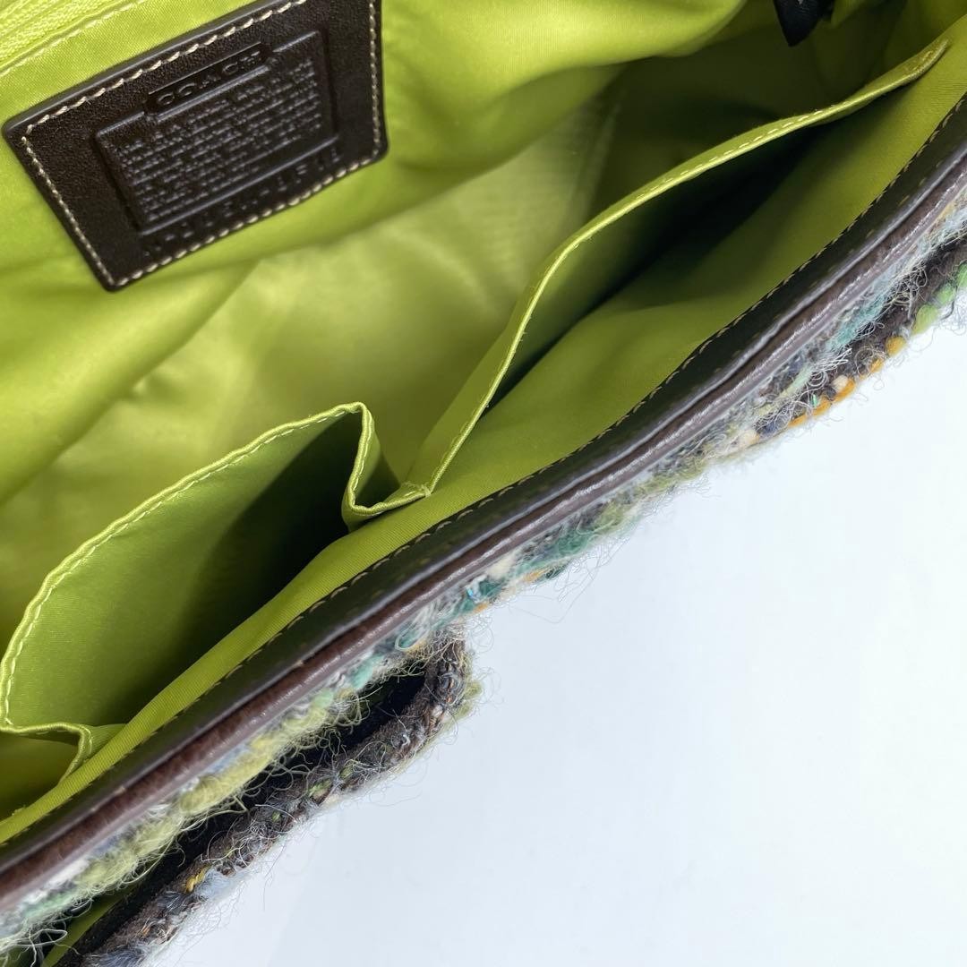 COACH 8F18 Shoulder Bag Handbag Wool Leather Suede Multicolor Brown Green Blue