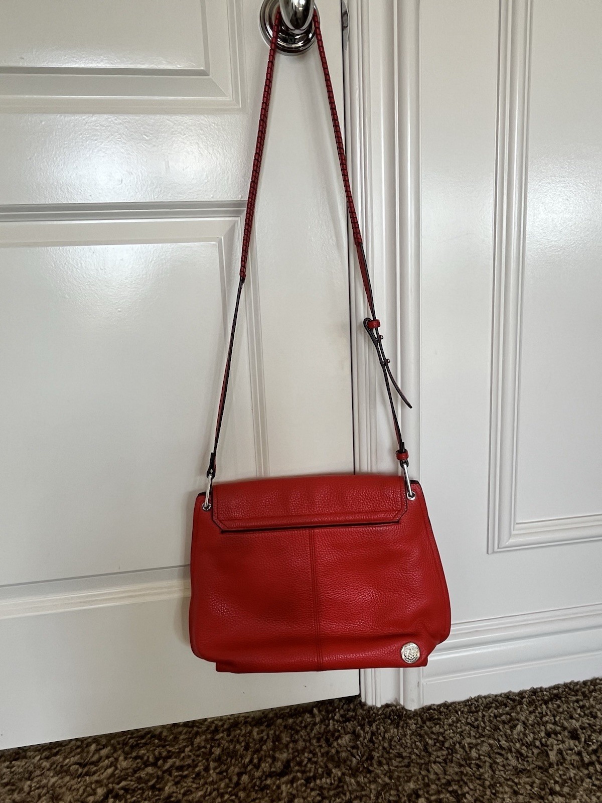 Vince Camuto Red Pebbled Crossbody Bag Medium Magnetic Flap Zip Detachable