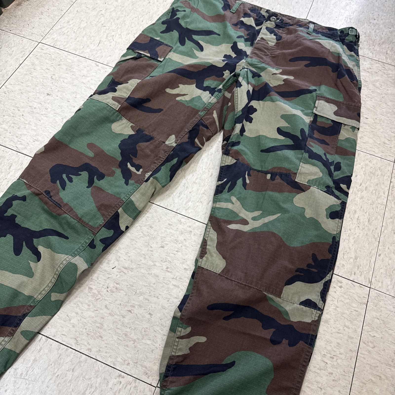 Vintage USGI BDU Pants Large Reg Woodland Camo Combat Cargo Trousers 90s (M831)
