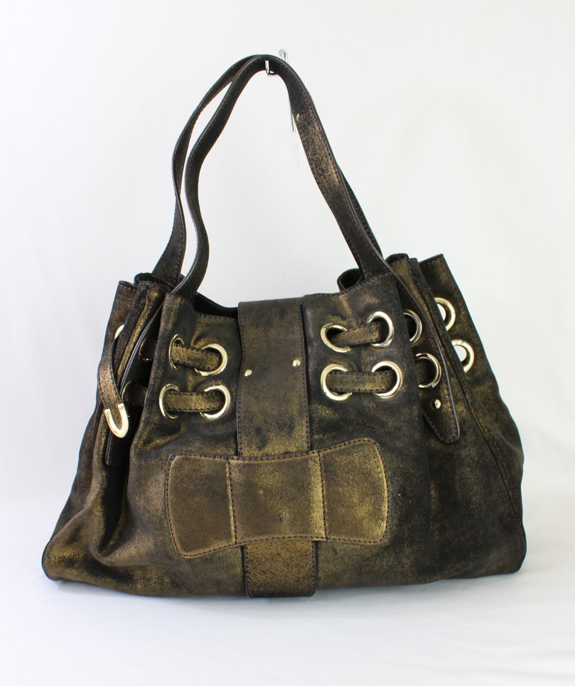 Jimmy Choo Auth Distressed Metallic Bronze Leather Ramona Shoulder Bag Handbag