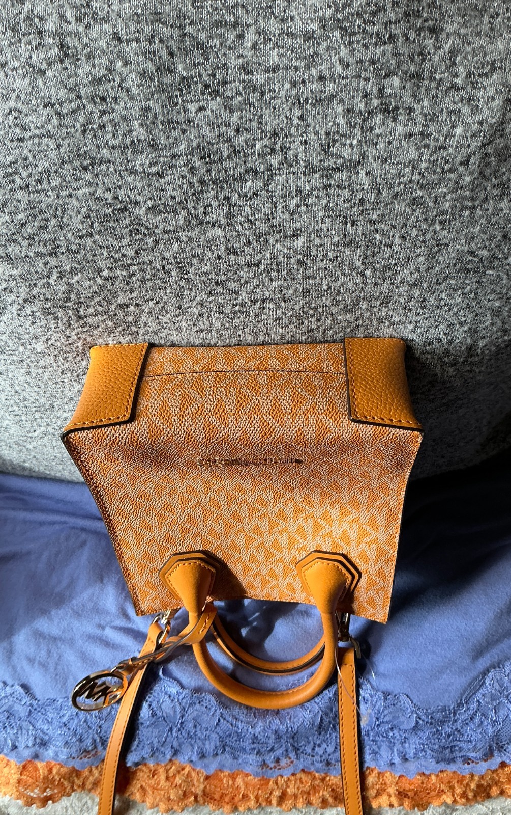 Michael Kors Orange Multi SIG Mini Coated Canvas Leather CC SnapCrossbodySatchel