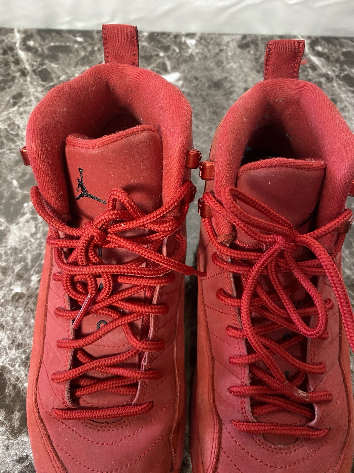 Jordan 12 Retro High Top Red/Black Leather Sneaker Kids 6.5Y 153265-601