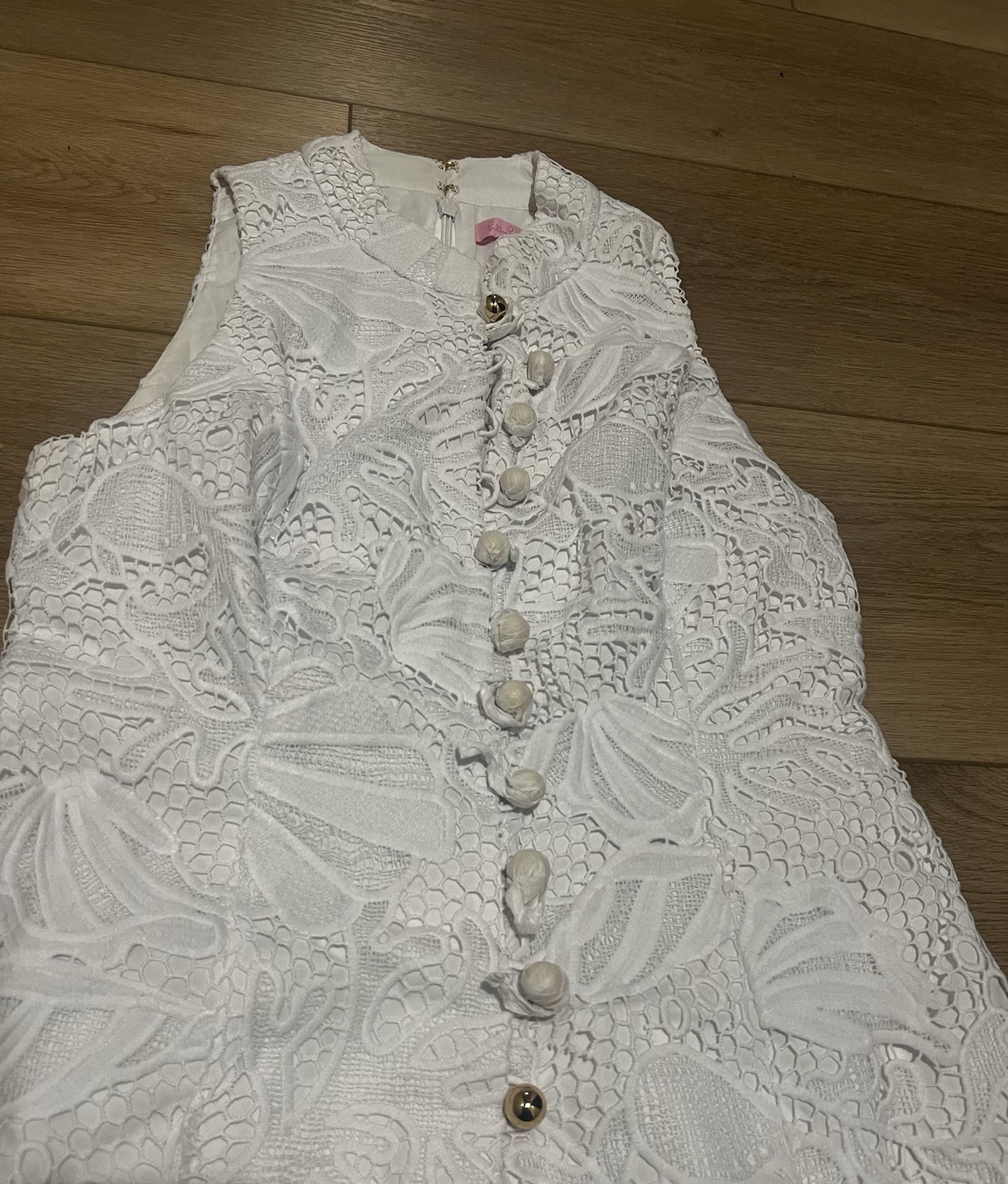 Lilly Pulitzer Alexa Shift Dress White Under The Sea Lace Gold Buttons Size8 NEW