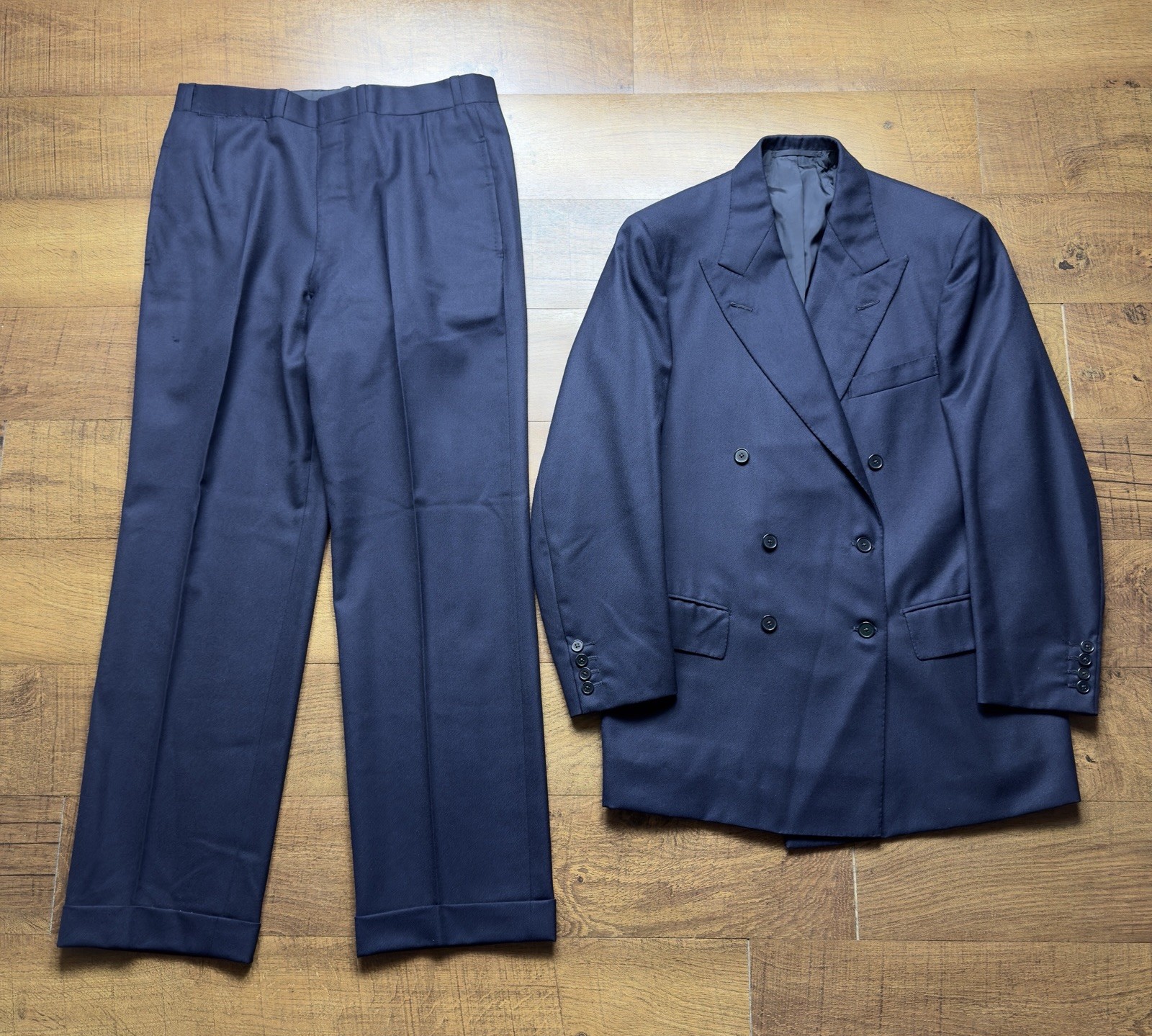 VTG Anderson Sheppard Wool Double Breasted Suit Mens 42R Navy Savile Row Bespoke
