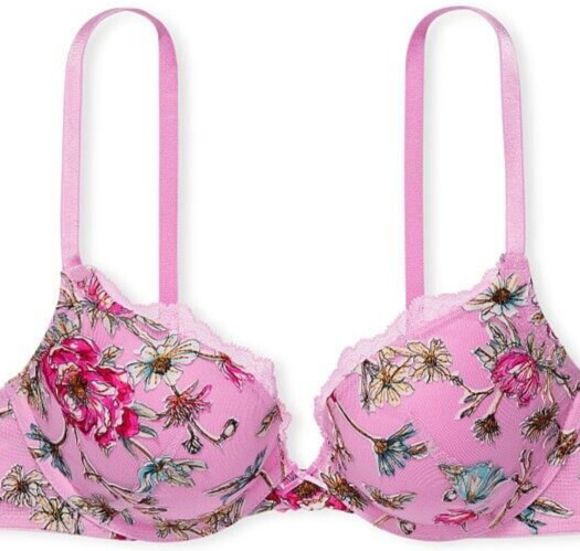 38C Raised Pink Posey Daisy Embroidery Dream Angels Victorias Secret PU UW Bra