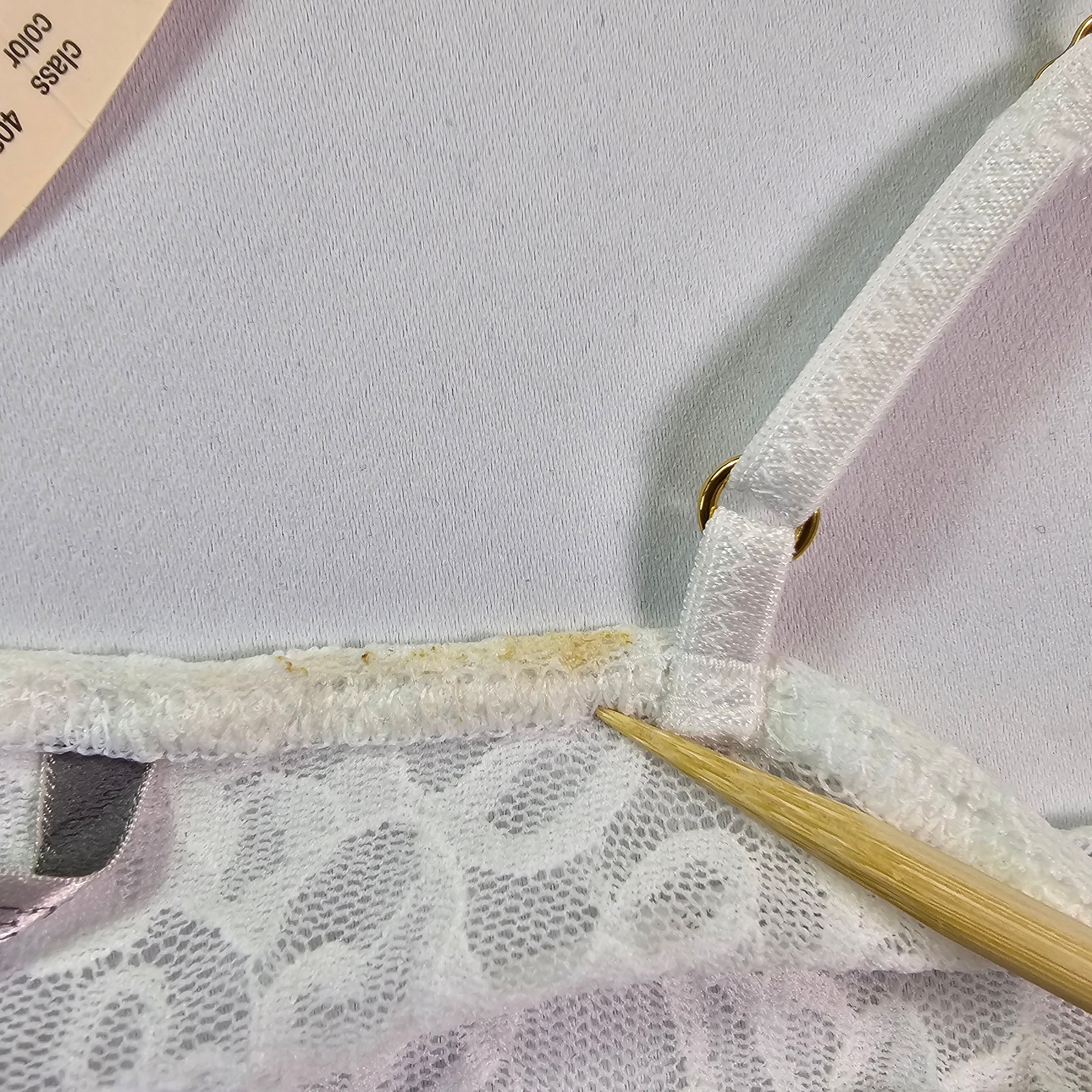 Victoria’s Secret Slip Dress Medium White Lace Sheer Mesh Chemise STAIN