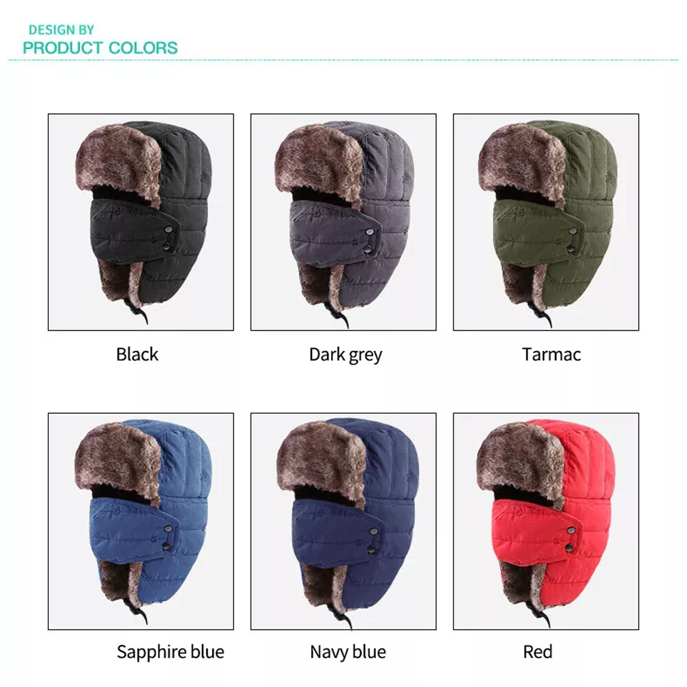 Winter Ear Flap Thermal Hat Fur Warm Snow Ski Cap Hat Face Mask for Cold Weather
