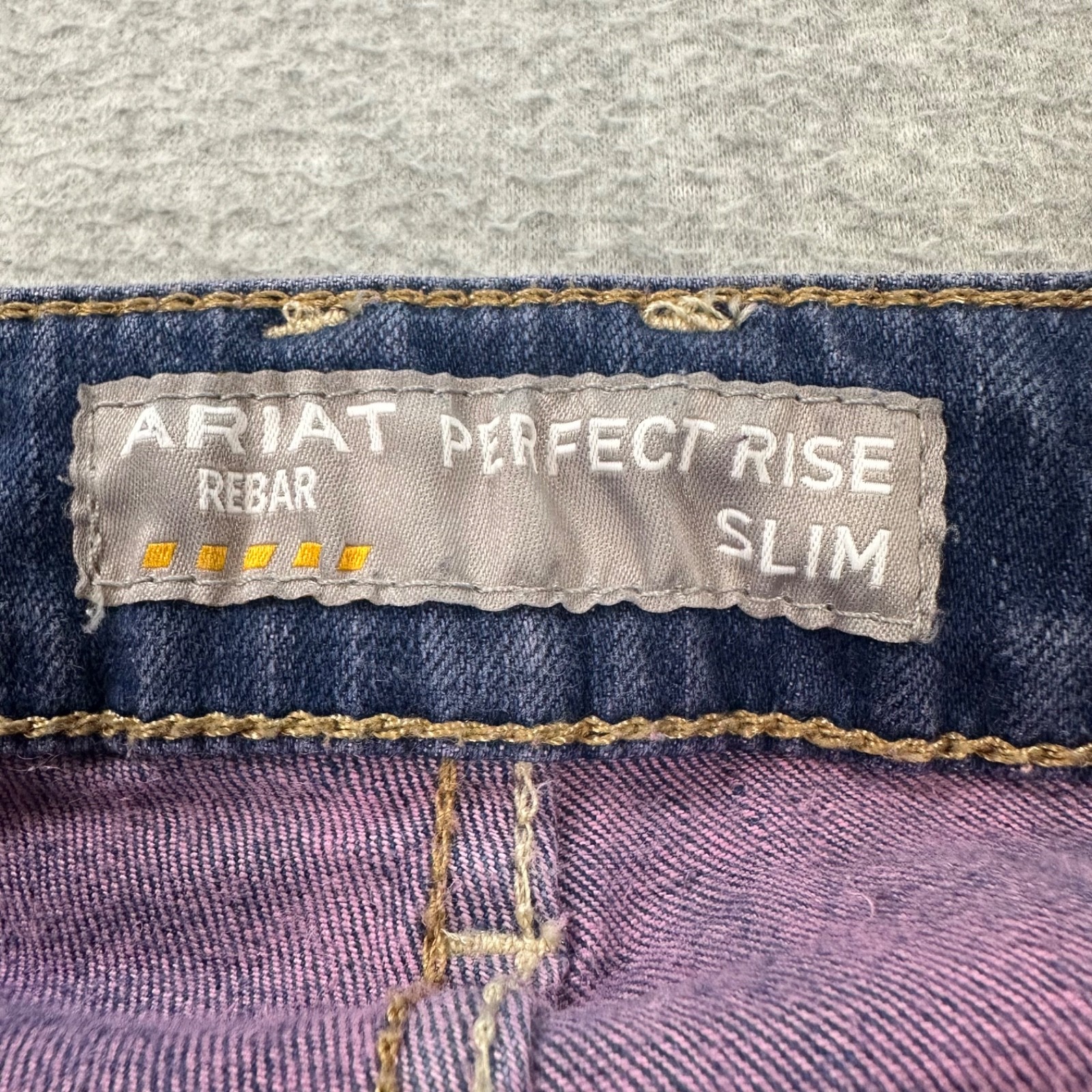Ariat Jeans Women’s 31R Perfect Rise Rebar Slim Stretch Denim Purple Raw Hem