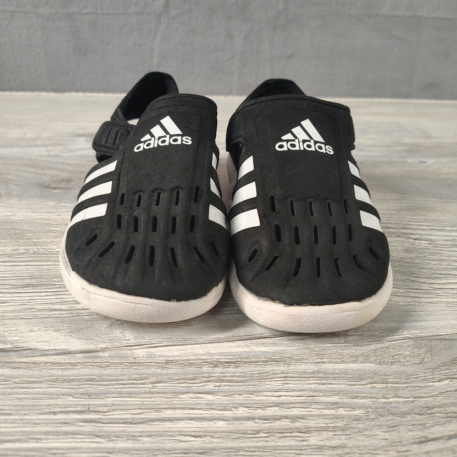 Adidas Toddler Unisex 11K Black White Slip On Water Shoes Pool Beach EUC