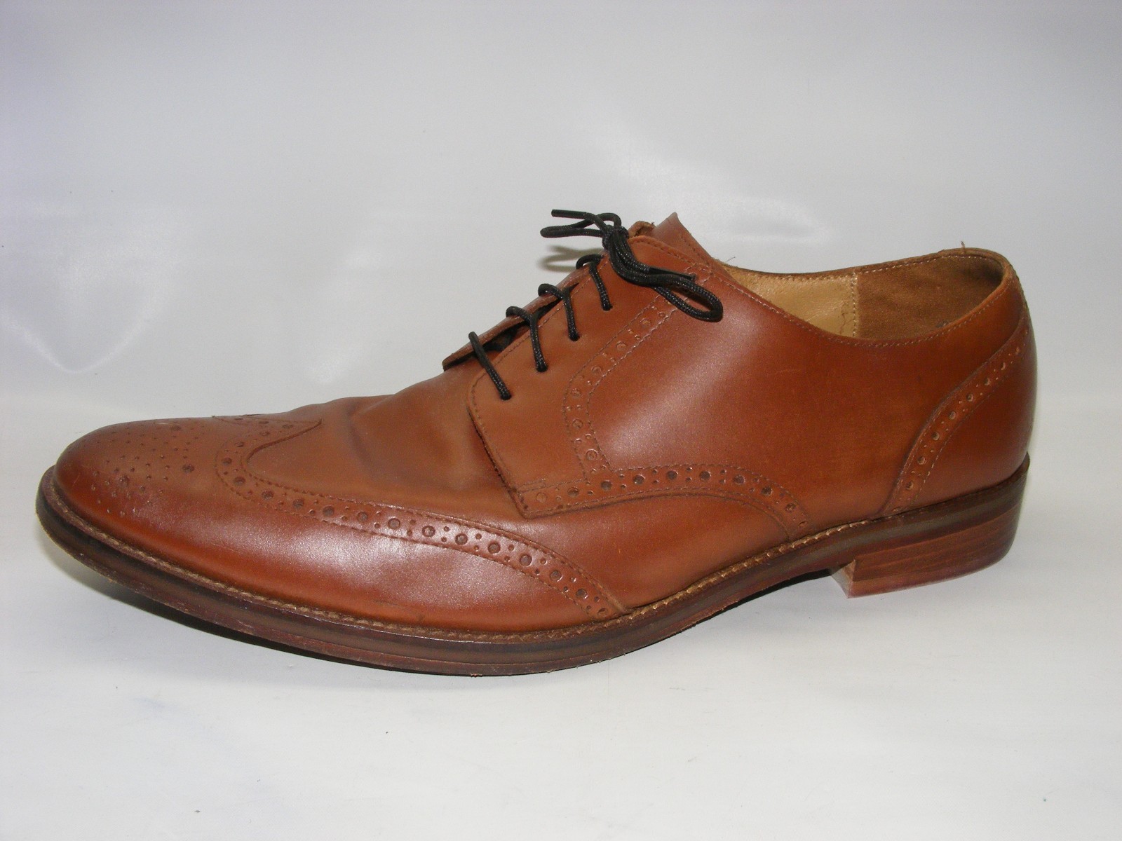 Cole Haan Mens Casual Dress Shoes Cognac Brown Leather Wingtip Oxford Size 13M