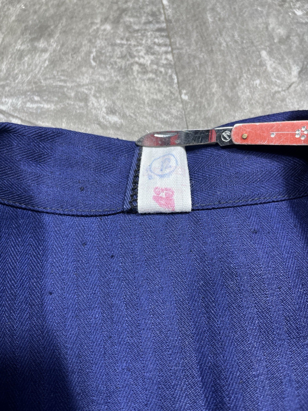 Vintage German French Work Jacket Herringbone Blue Chore Sanfor Size 54 L XL 80s