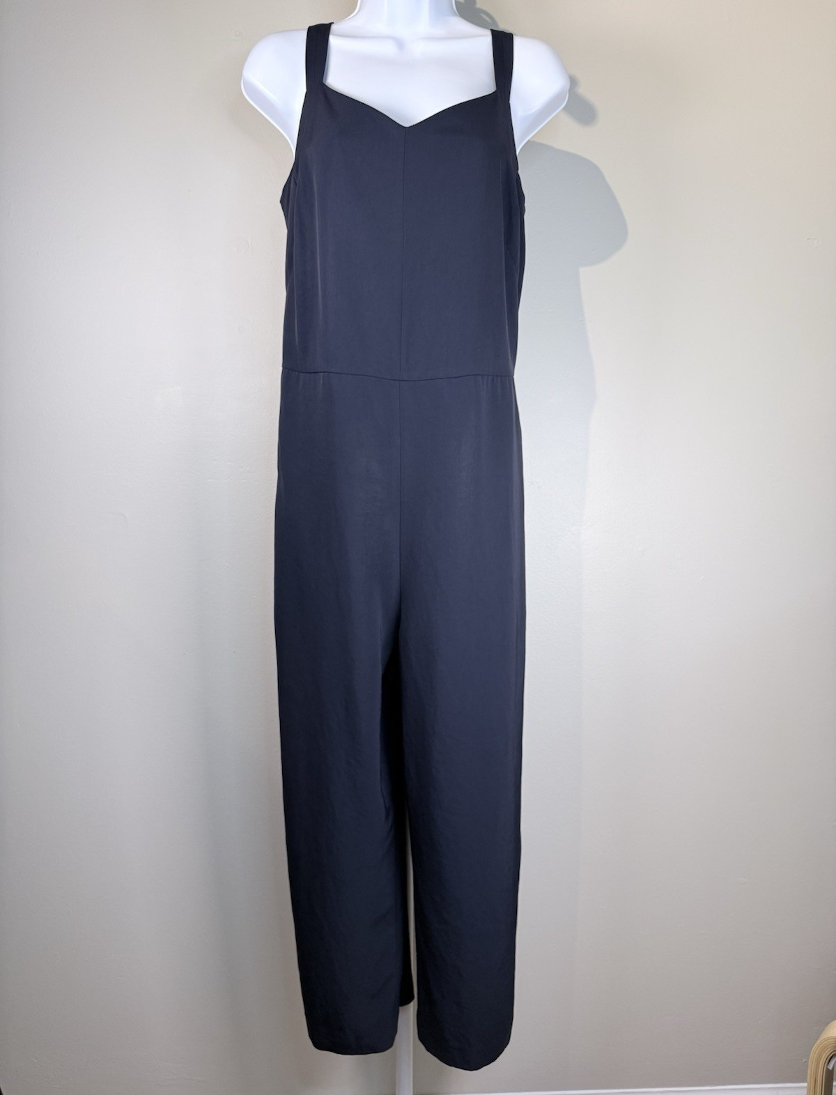 Everlane Blue Woven Triacetate Jumpsuit 12 Square Neck Sleeveless Zip Back