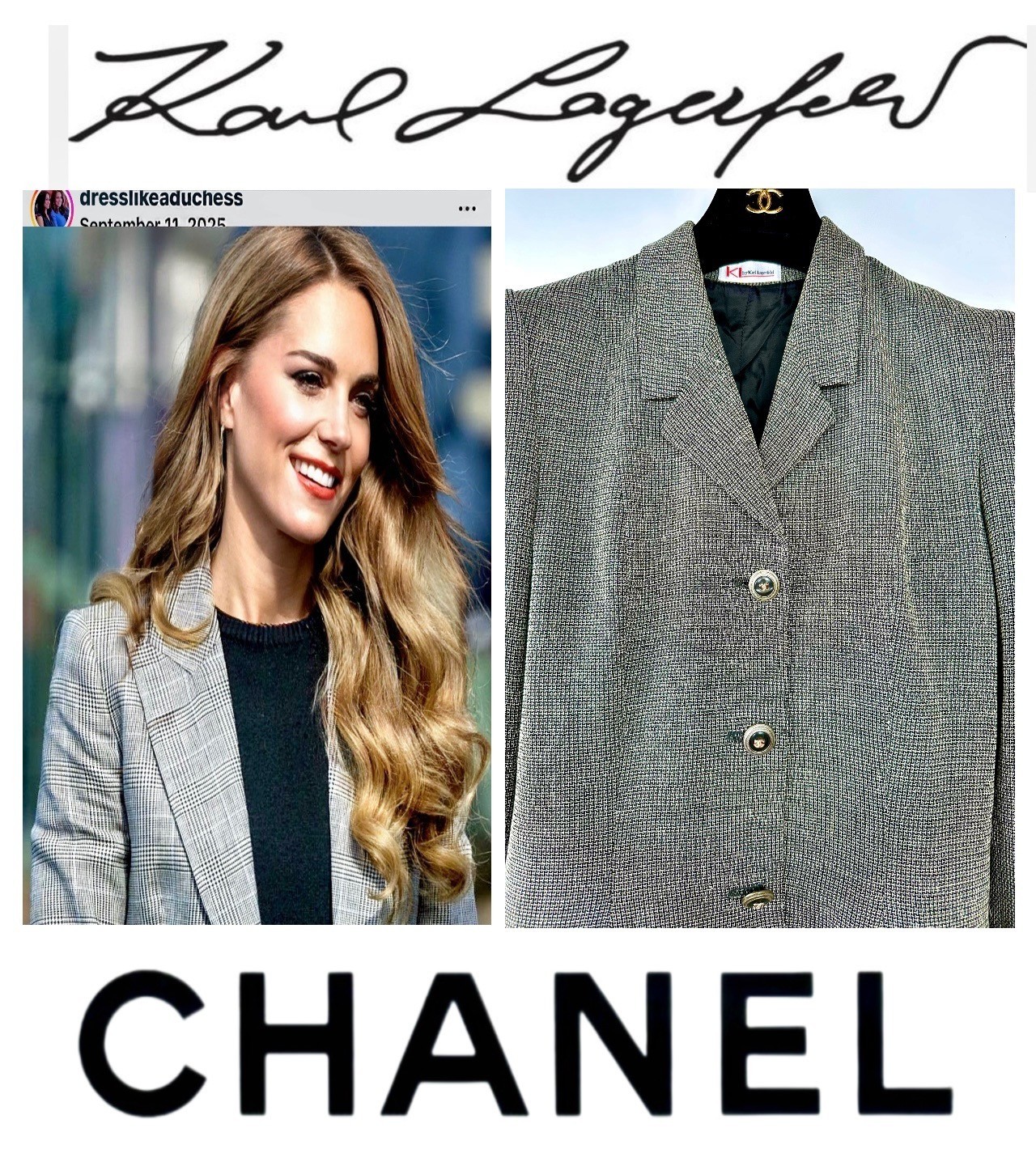 Karl Lagerfeld Vintage 1996 Gray Tweed Jacket 38 40 6 8 Coat CC Logo Buttons M
