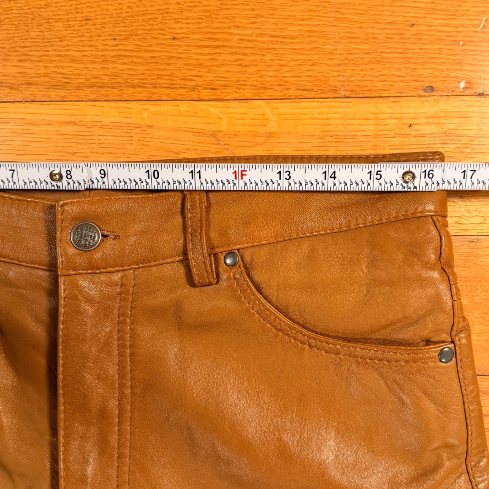 Leather Specialists Mens Tan Brown Genuine Leather Straight Leg Pants Size 32