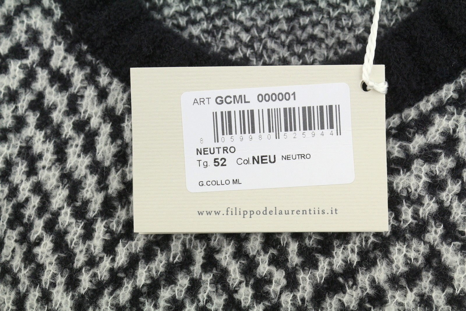 FILIPPO DE LAURENTIIS Men Jumper IT52 L Black Patterned Merino Wool Blend Knit
