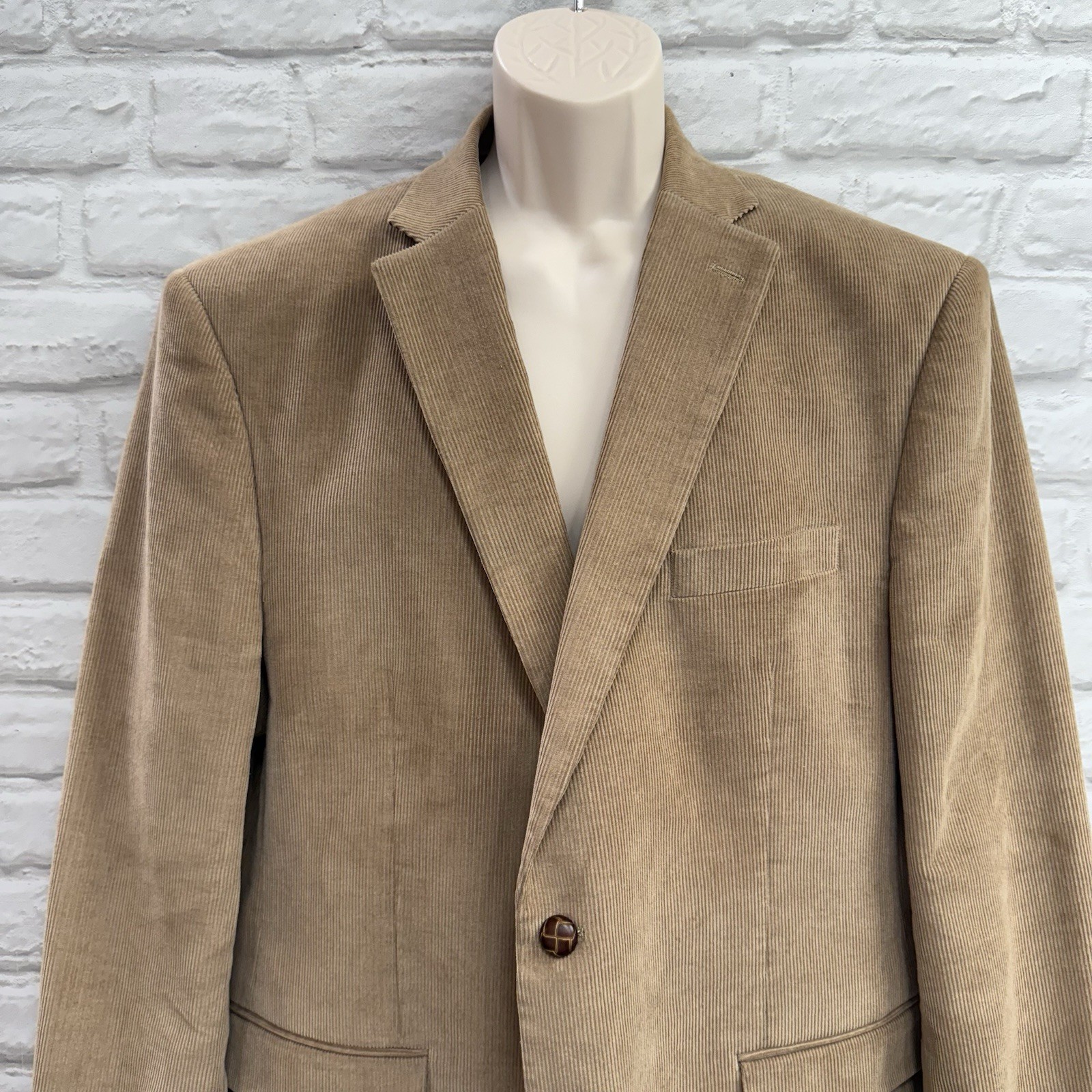 Vtg Chaps Corduroy Blazer Sport Coat 46R Elbow Patches Sport Coat Tan Suit Jacke