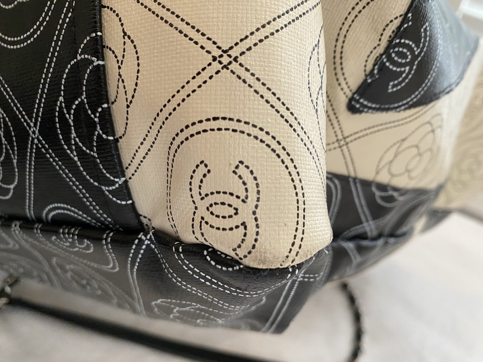 CHANEL Large Deauville Camellia Shopping Coated Canvas Tote Bag Black Beige✨
