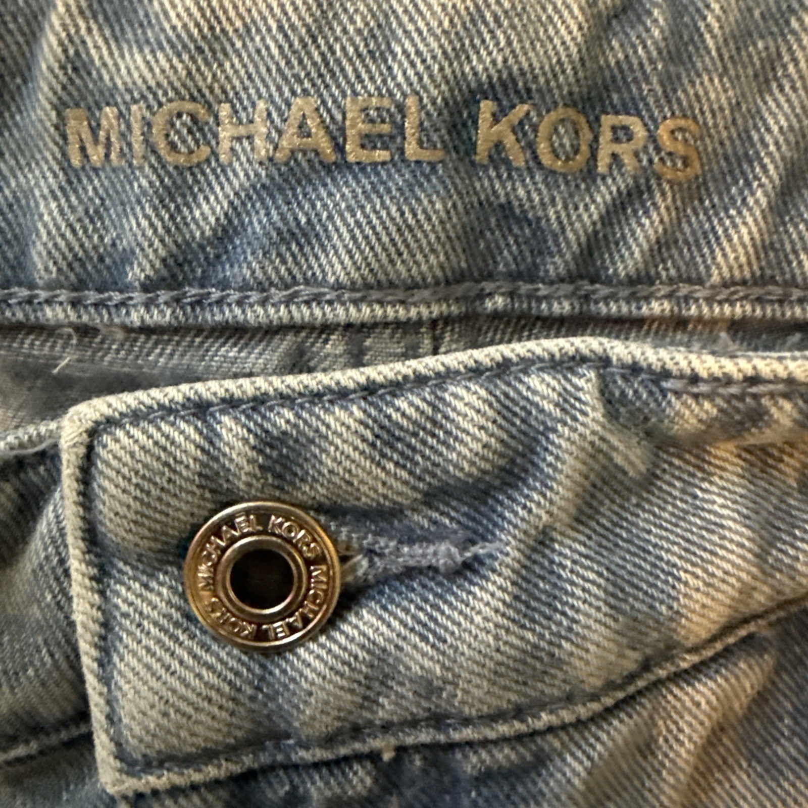Michael Kors Pleated Belted Denim Pants Vintage Lt Blue Wash High Rise Tapered 4
