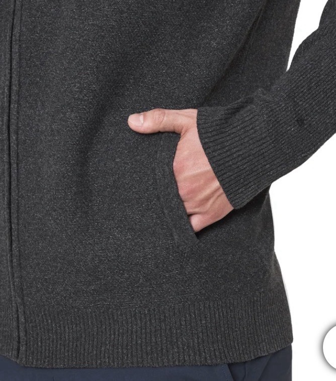 Modern Ambition Men’s Full Zip Hooded Sweater, 4‑Way Stretch, Medium Color Gray