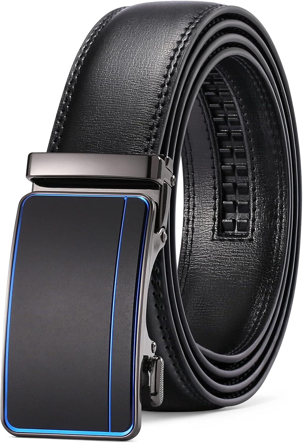 Men’S Leather Belt Automatic Ratchet Buckle Slide Belt Trim to Fit with Gift Box