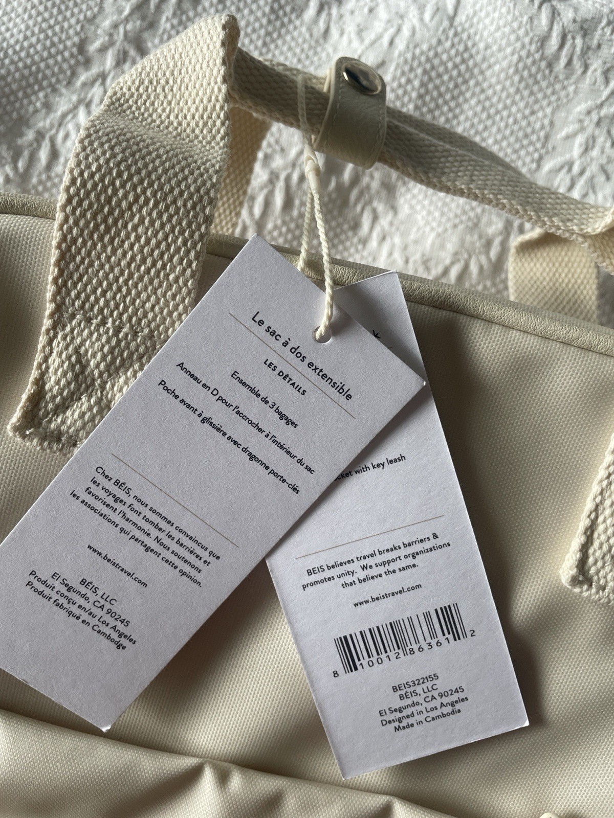 BÉIS Expandable Backpack Beige New with Tags Great for Travel