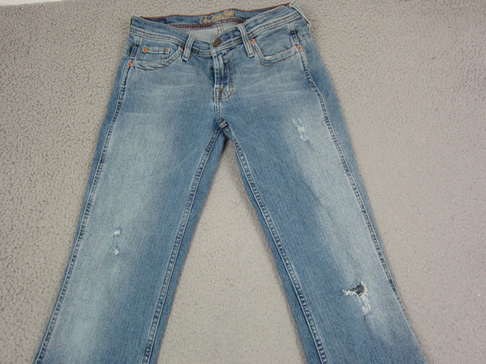 American Eagle Jeans Womens 4 Reg Blue Stretch Skinny Flare Denim Distressed