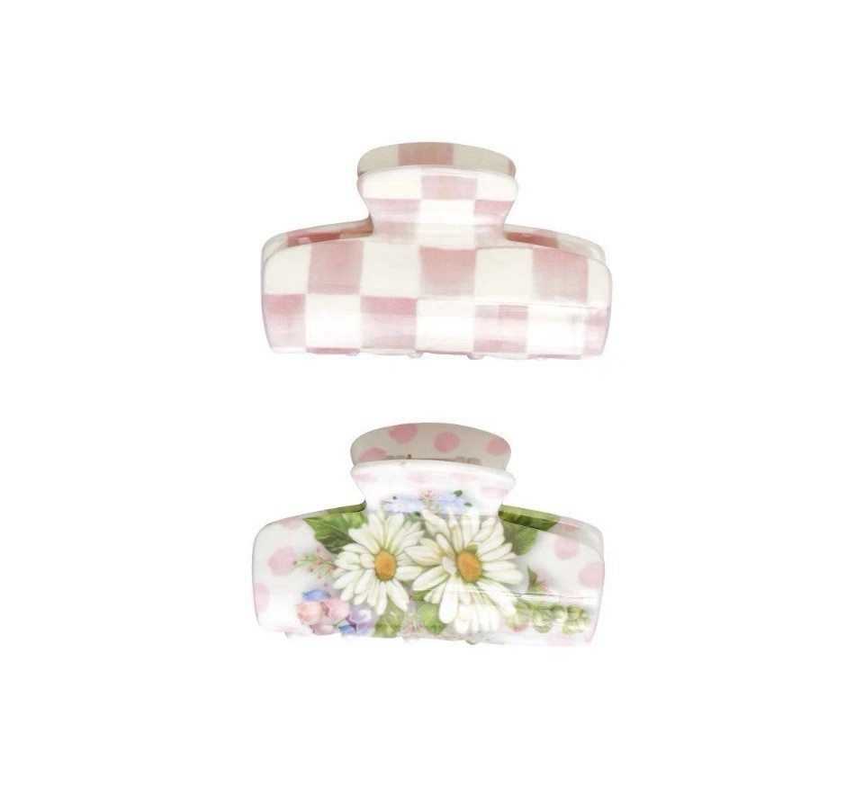 MacKenzie Childs Goody 🎀 Pink Check MedHair Clip Set In Stock Ready 2 Ship