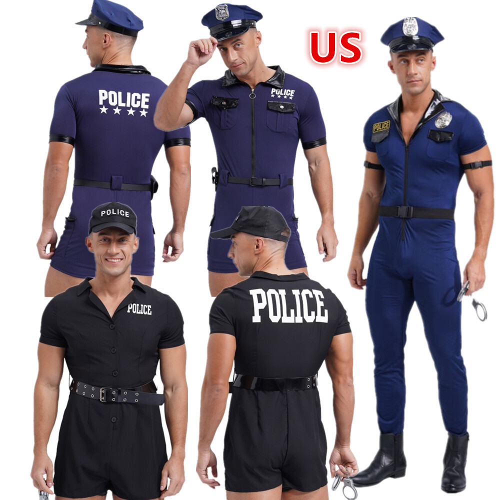 US Mens Cop Officer Outfits Cuffs Policeman Fancy Dress Costume Halloween Police