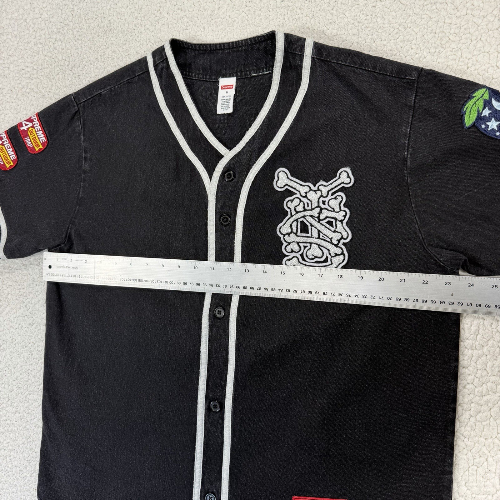 Supreme Patches Denim Baseball Jersey Black Men’s M Streetwear Hypebeast NY