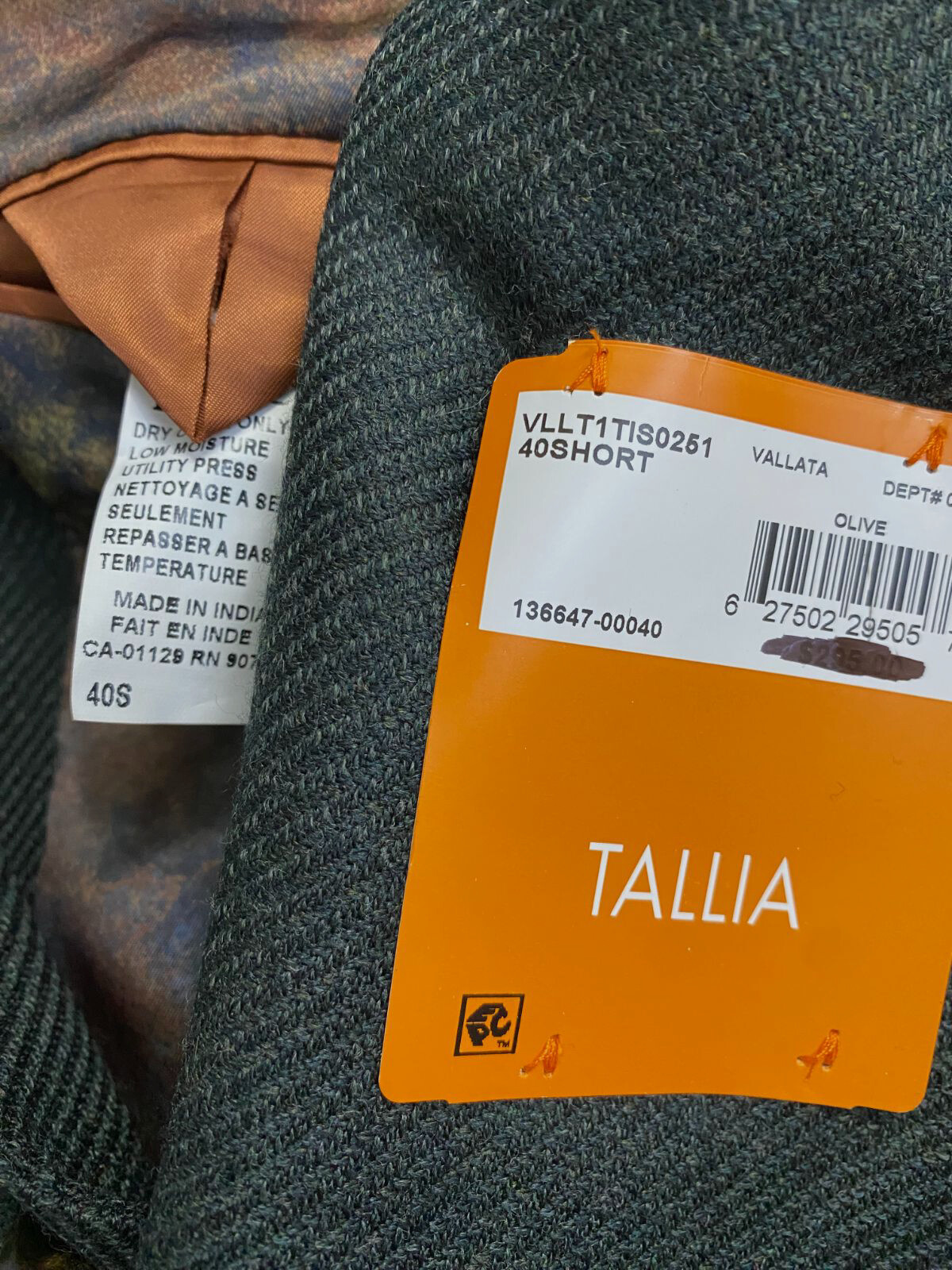 Tallia Men’s Green Slim-Fit Wool Blend Sport Coat Size 40S