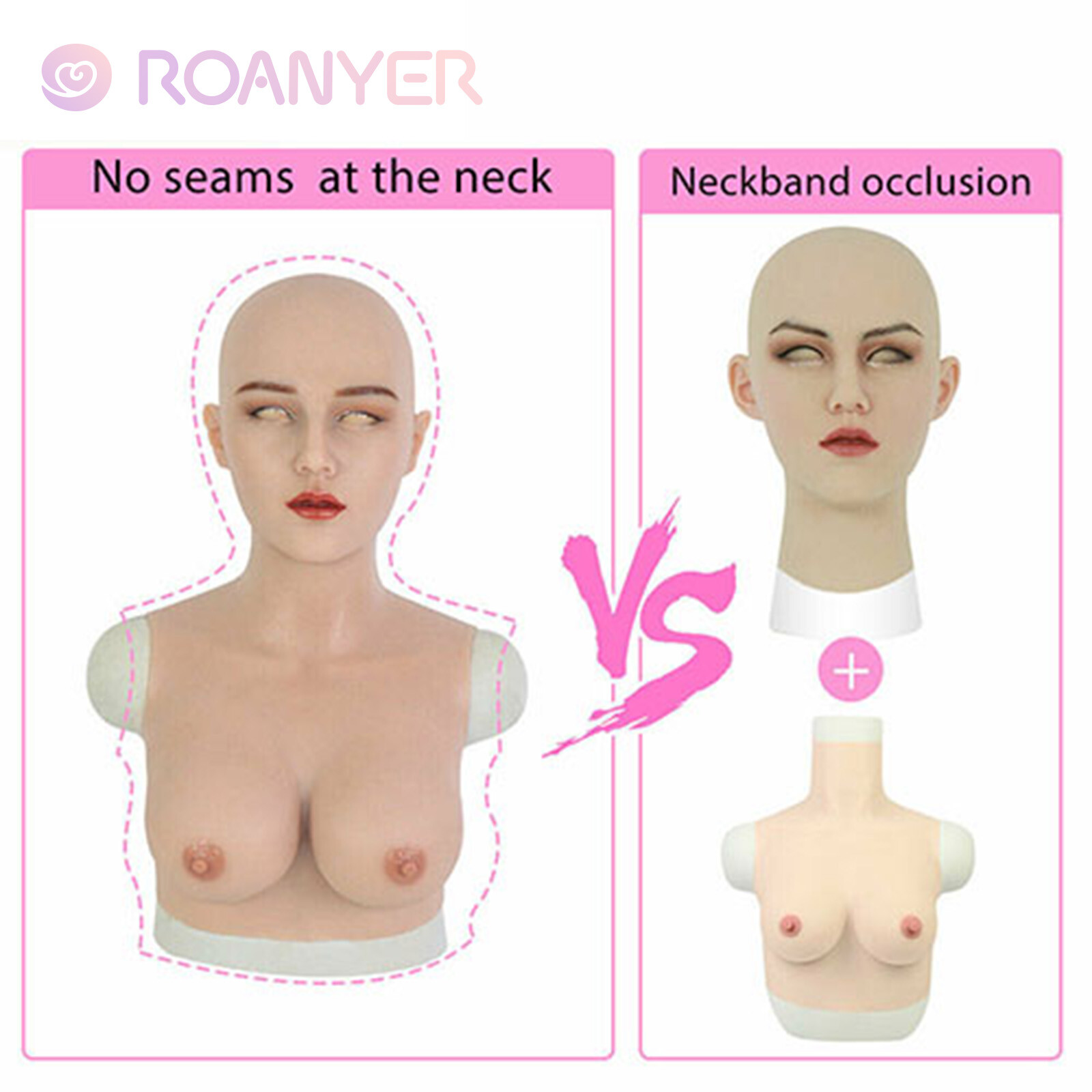 Roanyer Silicone May Mask with Breast Form Female Fake Face Crossdresser