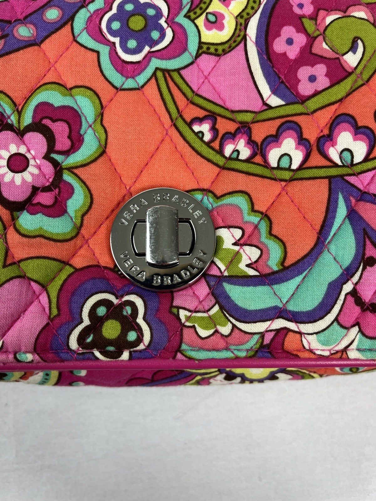 Vera Bradley Floral Pink Multicolor Crossbody Organizer Bag Zip/Turn Lock