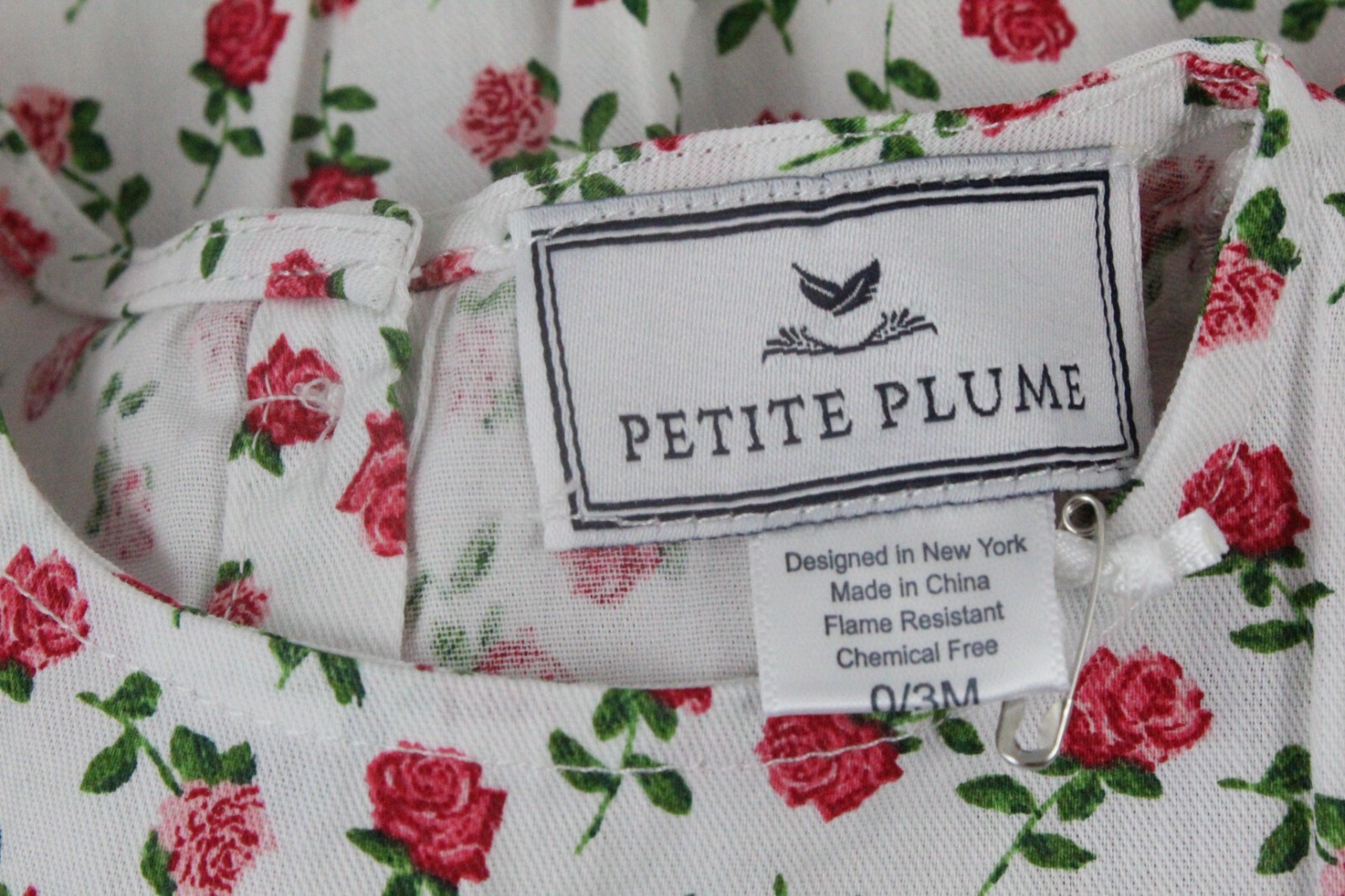 Petite Plume Infant’s Twill Ruffled Romper in Petite Petals 0/3 Months White NWT