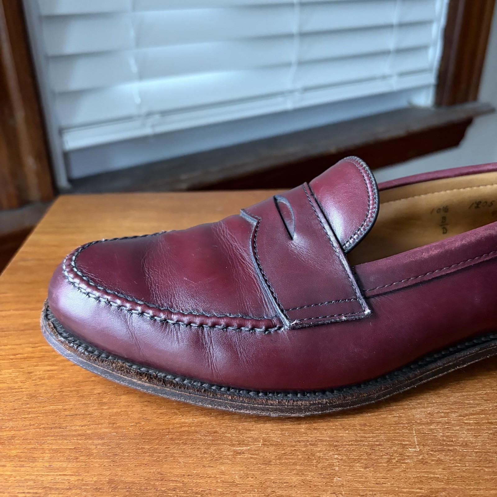 ALDEN 10.5D BURGUNDY CALF HANDSEWN LHS PENNY LOAFERS SHOES 984 10.5 D