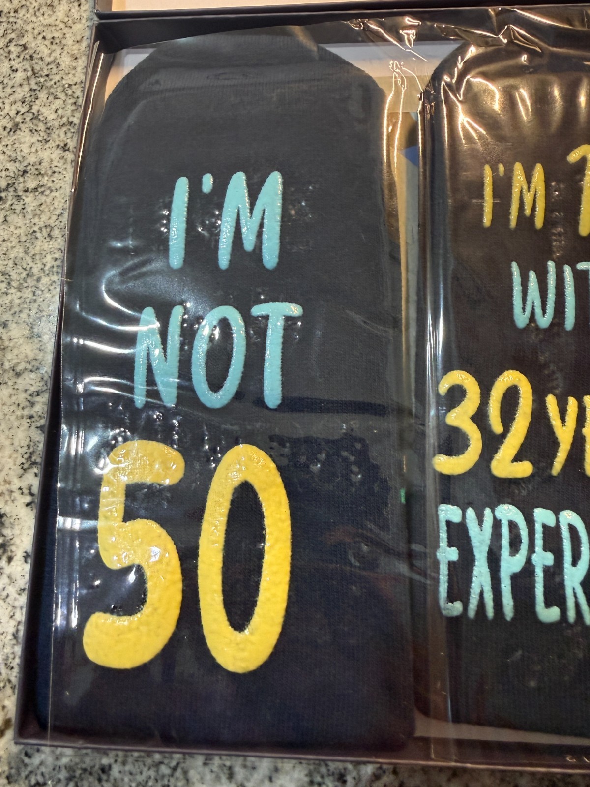 HAPPYPOP Men’s socks – I’M NOT 50 – NEW – BLUE NEW – FUNNY DAD GIFTS – GIFT BOX