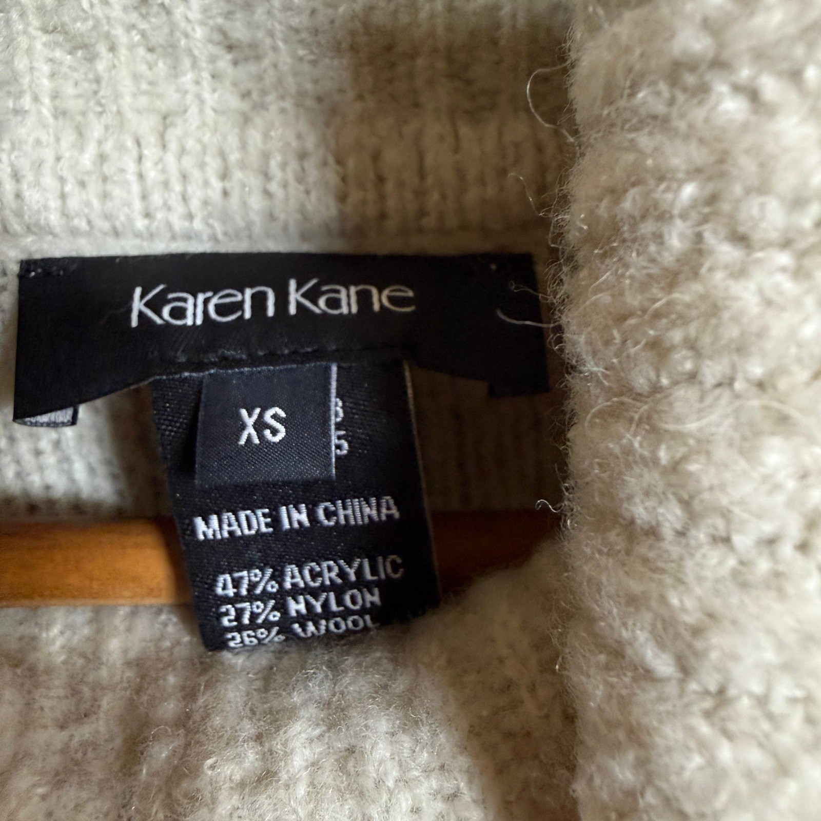 Karen Kane Sweater Wool Blend Womens XS Cream Turtleneck Bobble Knit Cowl