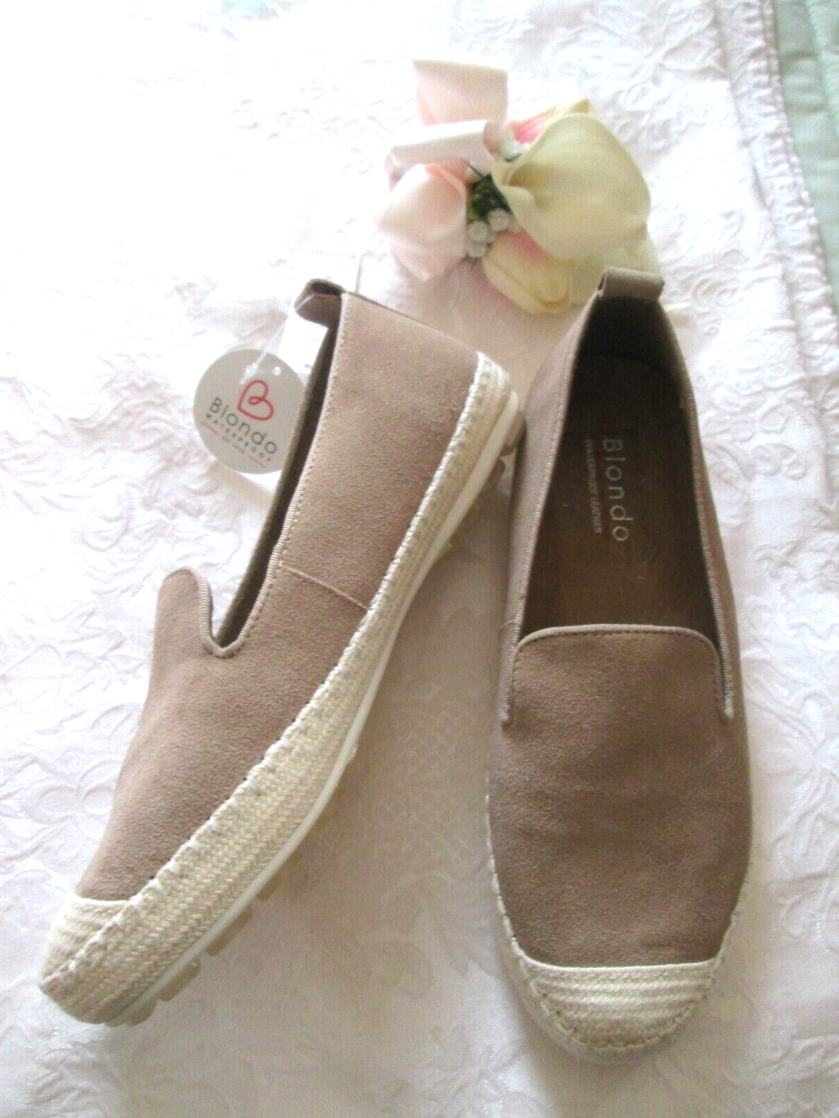 BLONDO WATERPROOF LEATHER SUEDE 7M LT TAN ESPADRILLE FLAT SHOES SEALED SEAMS NEW