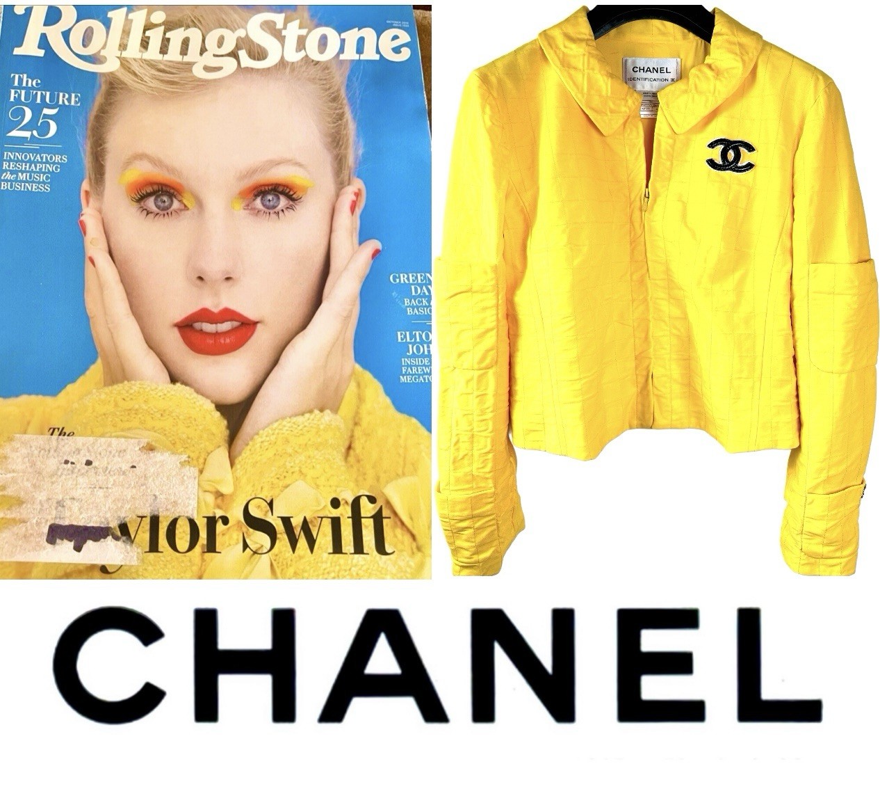 Chanel Vintage 2000 Yellow Jacket 36 38 40 4 6 8 Coat Top Black CC Op Taylor S M