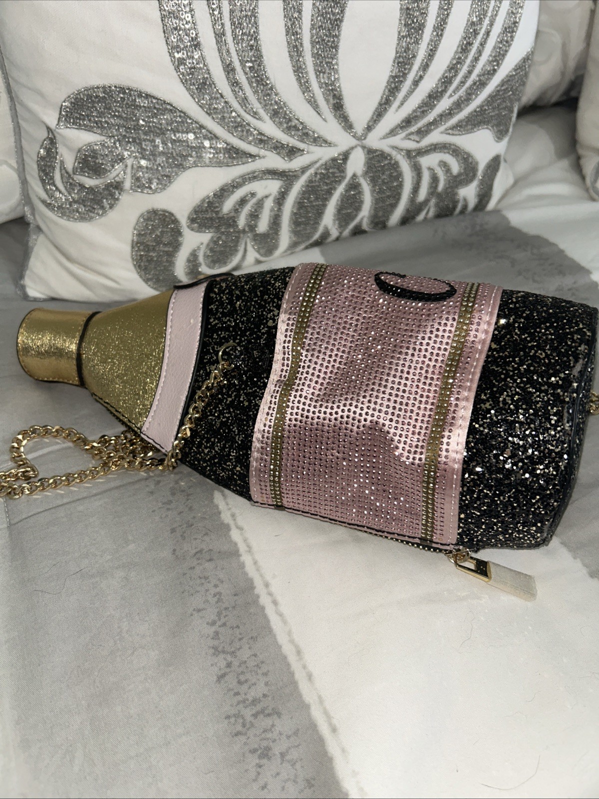 ALDO Champagne Bottle Baldromma Crossbody Bag Celebrate Cheers Gold Chain New